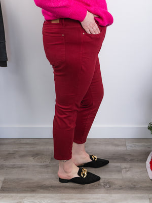 Judy Blue | High Rise | Tummy Control Red Garment Dyed Skinny | Benji
