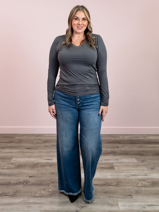 *4PM DEAL* Kimmy Long Sleeve V-Neck Tee | Ash Grey