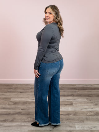 *4PM DEAL* Kimmy Long Sleeve V-Neck Tee | Ash Grey