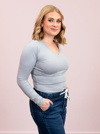 *4PM DEAL* Kimmy Long Sleeve V-Neck Tee | Light Grey