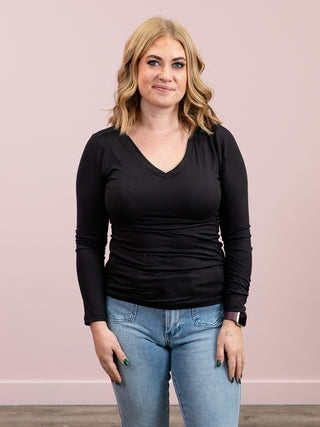 *4PM DEAL* Kimmy Long Sleeve V-Neck Tee | Black
