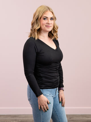 *4PM DEAL* Kimmy Long Sleeve V-Neck Tee | Black