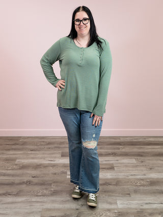 Striped Henley Long Sleeve | Fern
