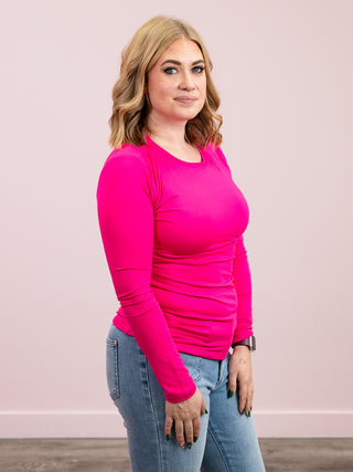 *4PM DEAL* Kenzie Long Sleeve Round Neck Tee | Hot Pink