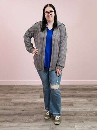Woodshed Button Down Checker Shacket Top | Dark Grey