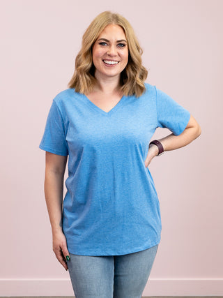 *12PM DEAL* Franklin V-Neck Tee | Heather Ocean Blue