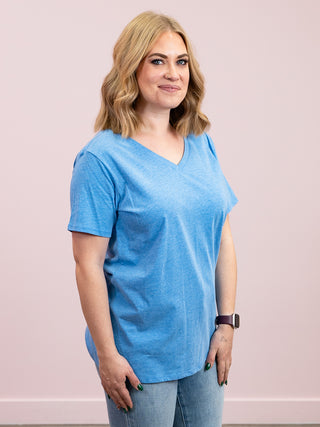 *12PM DEAL* Franklin V-Neck Tee | Heather Ocean Blue