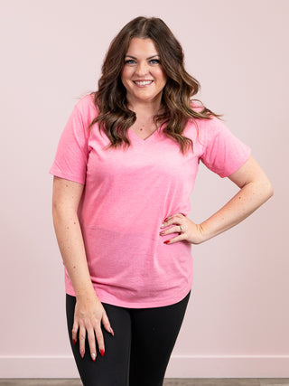 *12PM DEAL* Franklin V-Neck Tee | Heather Fuchsia