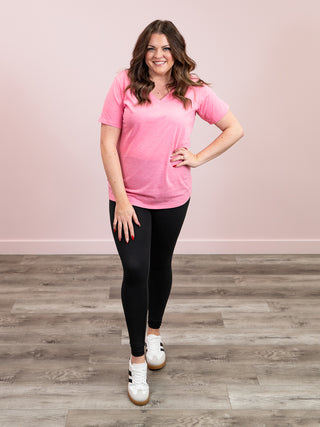 *12PM DEAL* Franklin V-Neck Tee | Heather Fuchsia