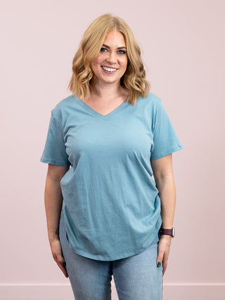 *12PM DEAL* Franklin V-Neck Tee | Blue Grey