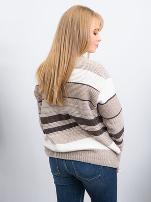 Genevieve Striped Sweater | Oatmeal & Brown