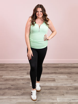 *1PM DEAL* Mila Zipper Tank | Lime