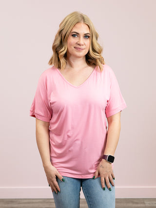 *1PM DEAL* Bamboo V Neck Tee | Rose