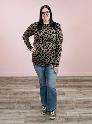 *NEW* Blair Long Sleeve Top | Olive Animal Print