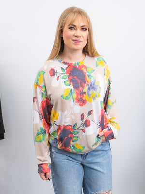 Bittersweet Floral Long Sleeve | Taupe & Pink