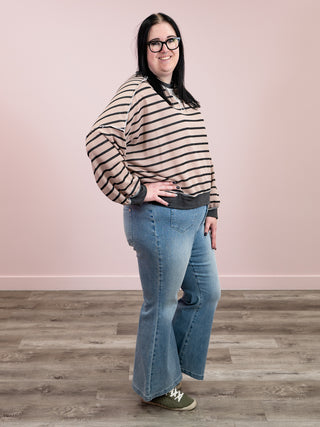 *NEW* Meant To Be Pullover | Mocha & Charcoal Stripe