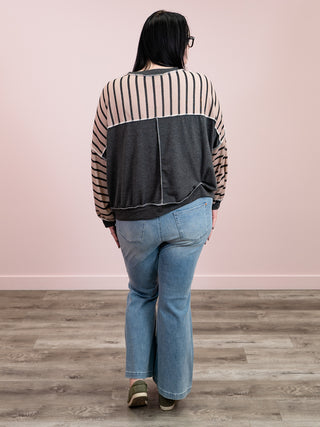 *NEW* Meant To Be Pullover | Mocha & Charcoal Stripe