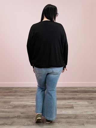 *NEW* Downtown Petals Ribbed Long Sleeve Top | Black