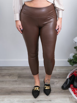 DEX | High Waisted Faux Leather Legging | Rustic Brown