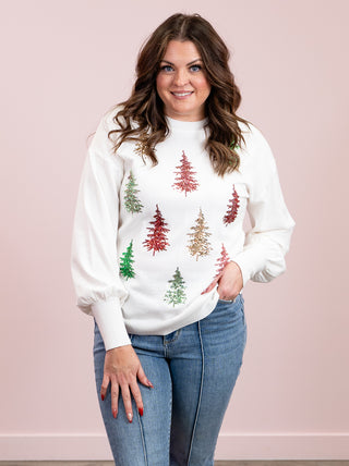 *NEW* Tree-mendous Sequin Sweater | Cream