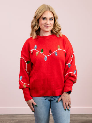 *NEW* Lit & Lovely Sequin Long Sleeve Sweater | Red