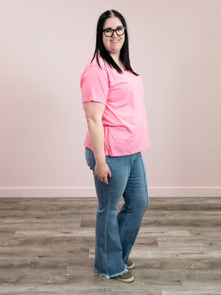 *12PM DEAL* Franklin V-Neck Tee | Heather Fuchsia