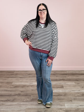 Meant To Be Pullover | Black & Wine Stripe