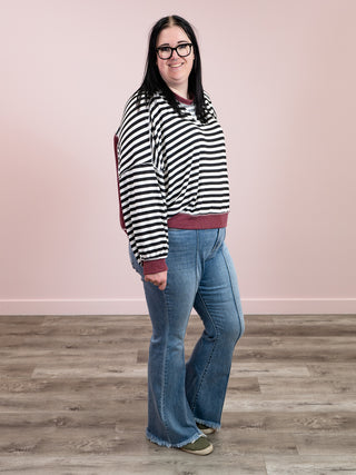 Meant To Be Pullover | Black & Wine Stripe