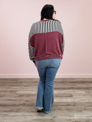 Meant To Be Pullover | Black & Wine Stripe
