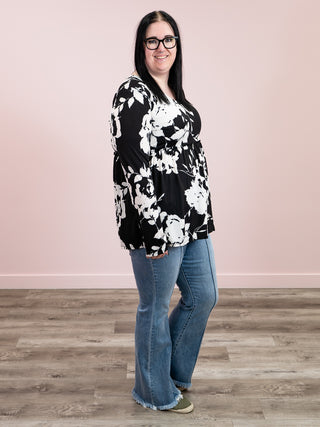 New Chapter Long Sleeve Babydoll Top | Black & Ivory Floral