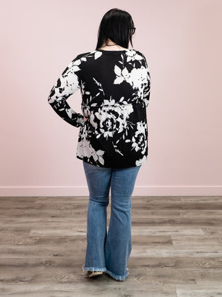 New Chapter Long Sleeve Babydoll Top | Black & Ivory Floral