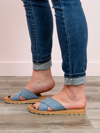 *10AM DEAL* Royce Strappy Rhinestone Sandals | Blue Denim