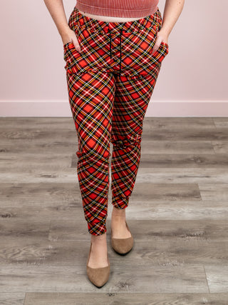 *DOOR CRASHERS* Lux Joggers | Criss Cross Plaid | Red