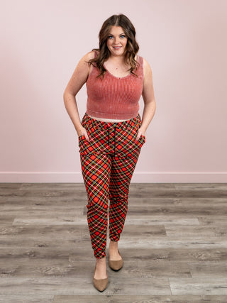 *DOOR CRASHERS* Lux Joggers | Criss Cross Plaid | Red