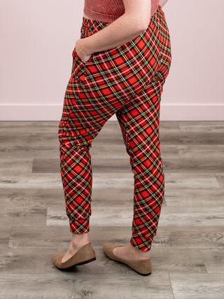 *DOOR CRASHERS* Lux Joggers | Criss Cross Plaid | Red