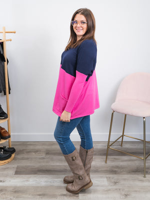 Analee Colourblock Sweater | Navy & Pink