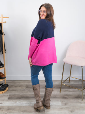 Analee Colourblock Sweater | Navy & Pink
