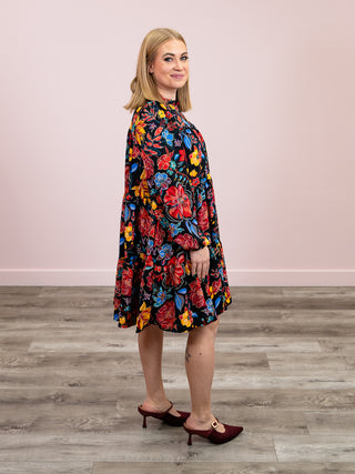 *NEW* Makayla Floral Tiered Dress | Black & Red