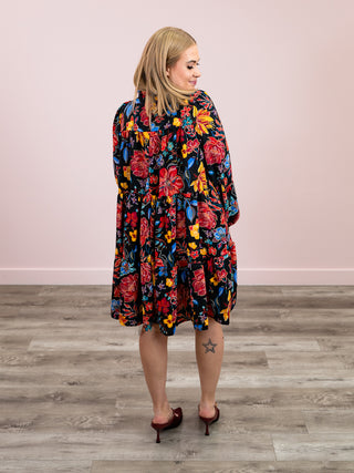 *NEW* Makayla Floral Tiered Dress | Black & Red