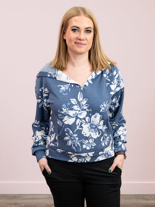 *NEW* Faded Garden Floral Rib Knit Hoodie | Navy Floral