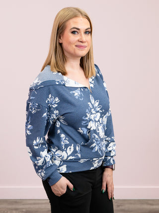 *NEW* Faded Garden Floral Rib Knit Hoodie | Navy Floral