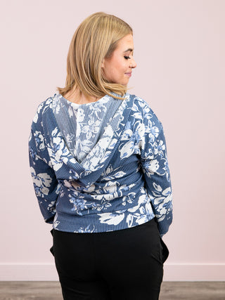 *NEW* Faded Garden Floral Rib Knit Hoodie | Navy Floral
