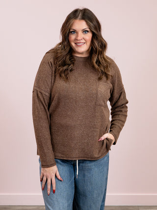 *NEW* Kiarra Ribbed Pocket Sweater | Brown