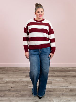 *NEW* Elena Striped Sweater | Burgundy & White