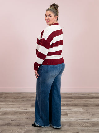 *NEW* Elena Striped Sweater | Burgundy & White