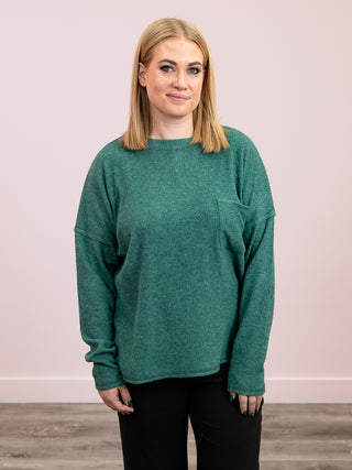 *NEW* Kiarra Ribbed Pocket Sweater | Dark Green