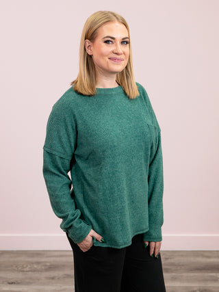 *NEW* Kiarra Ribbed Pocket Sweater | Dark Green