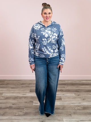 *NEW* Faded Garden Floral Rib Knit Hoodie | Navy Floral