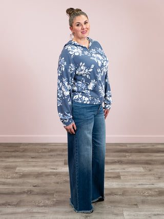 *NEW* Faded Garden Floral Rib Knit Hoodie | Navy Floral