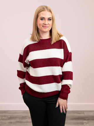 *NEW* Elena Striped Sweater | Burgundy & White